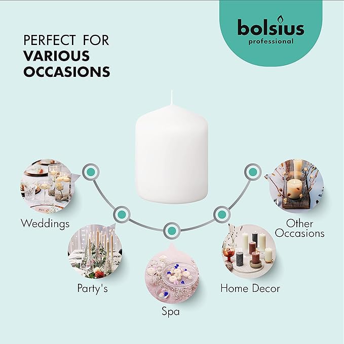 BOLSIUS 12 White Pillar Candles Bulk - 2.3 x 3 inch Candle Set - 17 Hours Clean Burning - No Palm Oil - 0% Animal Fat - Premium European Quality - Wedding, Party, Dinner & Emergency Candles