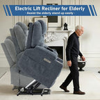 Electric Lift Recliner Chair, Overstuffed Zero-Gravity Recliner with Assisted Standing, Extra Wide Sofa with 8-Point Vibration Massage & Lumbar Heating, Medium-Soft, Blue