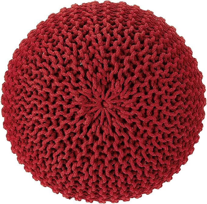 · REDEARTH · Round Pouf Ottoman - Hand Knitted Boho Poof Home Décor Pouffe Circular Footrest for Living Room - Bedroom - Lounge - 100% Cotton (19.5"x19.5"x14") - Red, Set of 2