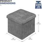 MoNiBloom 15 Inches Storage Ottoman Cube, Folding Square Foot Rest Stool, Small Ottoman Footrest with Storage for Living Room, Bedroom, Entryway, Dark Gray