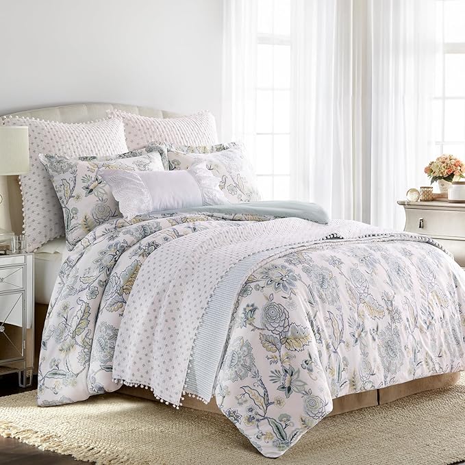 Levtex Home Ophelia Spa Reversible King/Cal King Duvet Cover Set (106x94in) with 2 Pillowcases (36x20in) - Floral Bedding - Blue, Yellow, White - Rayon King Size Duvet Cover Set - Soft, Pre-Washed
