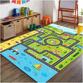 Kids Rug Playroom Car Rug Play Mat City Life Road Rugs Fun City Map Carpet for Bedroom(Green-Rug, 3.3x4.9ft)