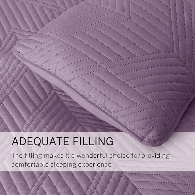 Exclusivo Mezcla Ultrasonic King Quilt Bedding Set, Lightweight Dusty Lavender Bedspreads Soft Modern Geometric Coverlet Set for All Seasons (1 Quilt and 2 Pillow Shams)