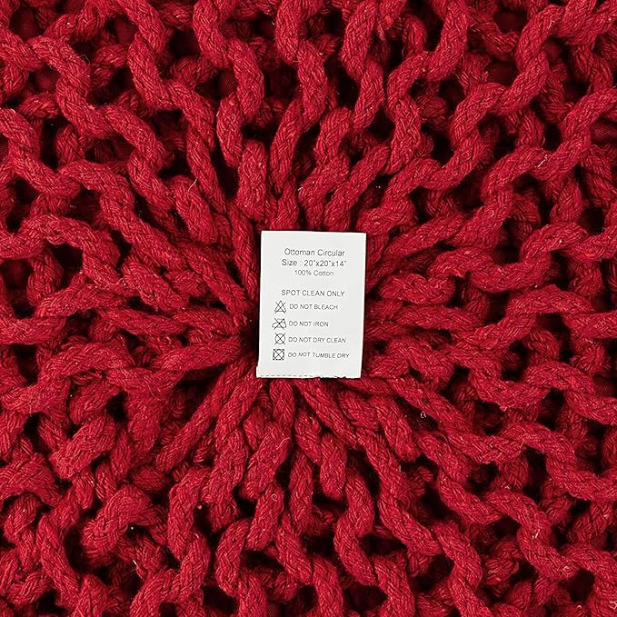· REDEARTH · Round Pouf Ottoman - Hand Knitted Boho Poof Home Décor Pouffe Circular Footrest for Living Room - Bedroom - Lounge - 100% Cotton (19.5"x19.5"x14") - Red, Set of 2
