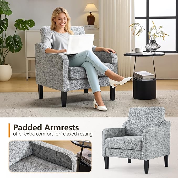 VINGLI Accent Chair for Living Room Chairs Reading Chair for Bedroom Chair Scooped Arm Chair Mid Century Modern Accent Chairs Upholstered Comfy Chair for Apartment, Waiting Room (1, Texture Gray)