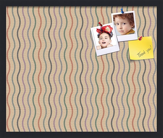 PinPix ArtToFrames 18x22 Custom Cork Bulletin Board Multi Color Waves Poster Board Has a Fabric Style Canvas Finish, Framed in Satin Black (PinPix-565)