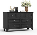 GarveeHome Black Dresser for Bedroom, 7 Drawer Dresser, Wooden Chest of Drawers with Deep Drawers, 47 in Long Dressers TV Stand, Modern Dressers Organizer with Vintage Handle for Living Room, Hallway