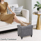 GLAXYFUR Storage Ottoman Bench, 15 Inches Foldable Ottoman Foot Stool with Legs, PU Leather Footrest for Living Room, Bedroom, Dorm (Grey)