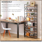 4NM 7 Tiers No Assembly Book Shelves, 72.4" H Folding Bookshelf Bookcase Open Industrial Foldable Shelves for Bedroom, Living Room, Home Office - Rustic Brown Black