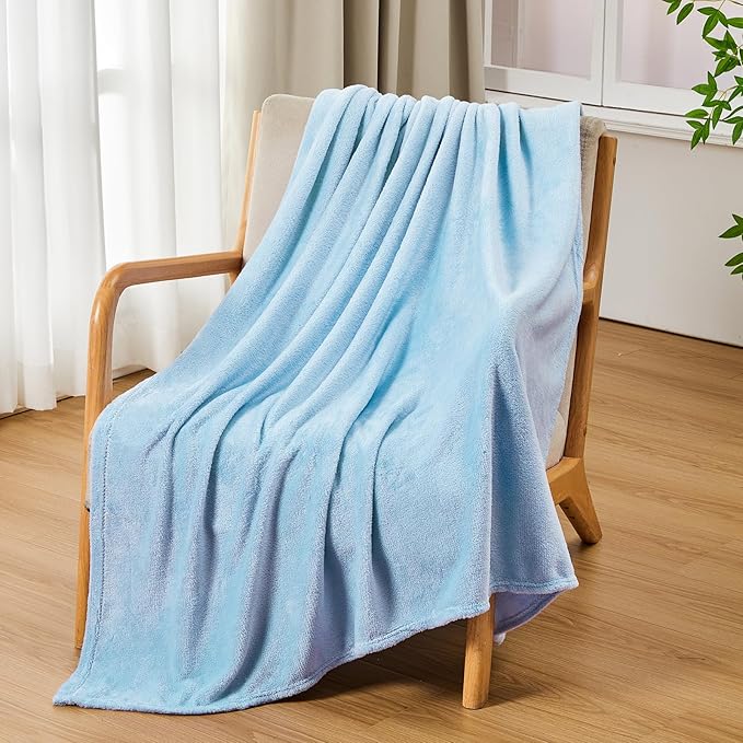 Tinideya 12 Pcs Flannel Fleece Throw Blanket Bulk 50 x 60 Inch Soft Fleece Blanket Warm Throw Blankets Coral Blankets for Couch Sofa Home Wedding Gifts Season (Sky Blue)
