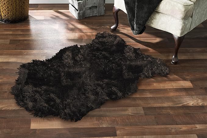 Silky Soft Faux Fur Rug, 3 ft. x 5 ft. Brown Fluffy Rug, Made in France, Sheepskin Area Rug, Shaggy Rug for Living Room, Bedroom, Kid's Room, or Nursery, Home Décor Accent with Non-Slip Backing