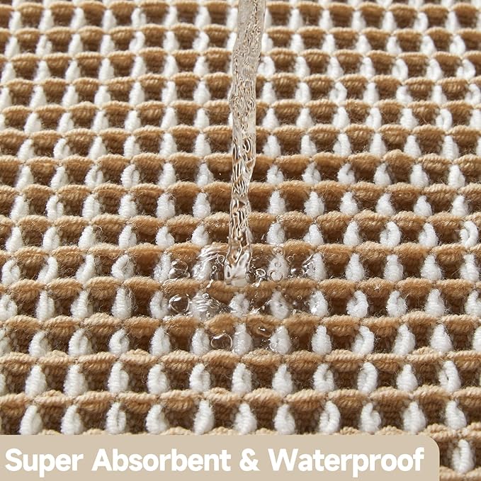 Waffle Bath Mat, Boho Bathroom Rugs Non Slip Washable Super Absorbent Quick Dry Bath Mat Farmhouse Bathroom Decor, 48"x24" Khaki and White