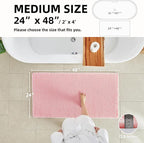 Light Peachy Pink Bathroom Rugs, Waffle Bath Mat Non Slip Washable Quick Dry Cute Bath Mat Boho Farmhouse Bathroom Decor, 48"x24" Light Peachy Pink