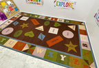 KIDCARPET.COM Shapes & Alphabets - Earth Tone Rectangle Classroom Rug | Bordered Area Rug for Preschool Daycare Learning, 6' x 8'6"