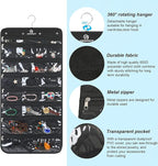 Freegrace Hanging Jewelry Organizer Revolving Hanger - Secure Zipper Closure - 50 Pockets - Foldable Storage & Display Solution - For All Jewelry & Bijoux (Black)