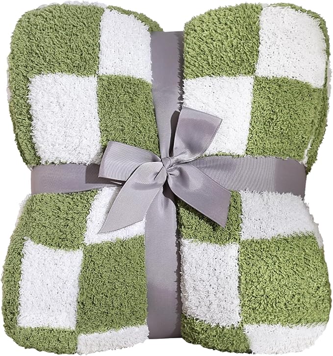 Panku Checkered Blanket, Ultra Soft Green Checkered Throw Blanket, Warm Fluffy Checkerboard Blanket for Couch and Sofa (50x60 Inches, Green)