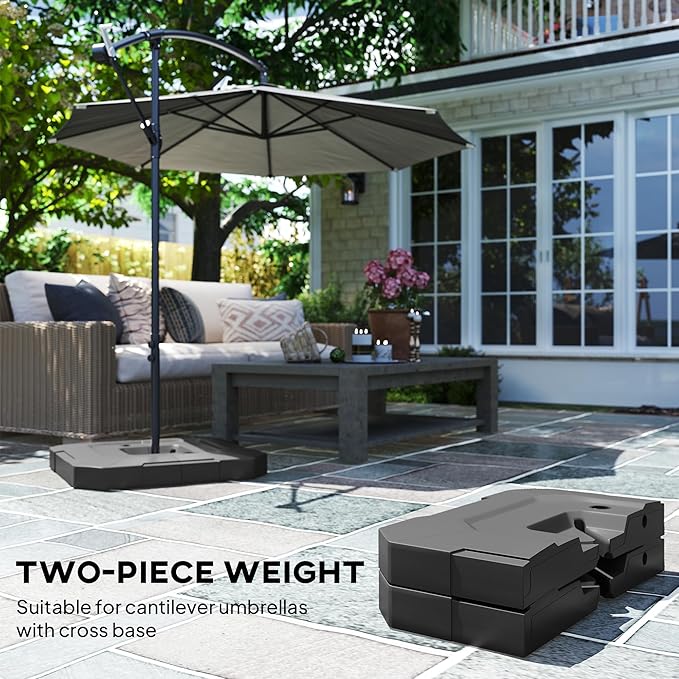 Outsunny 2-Piece Cantilever Offset Patio Umbrella Base Weight Set, 231 lb Heavy Duty Fillable Outdoor Offset Umbrella Weights with Easy-Fill Spouts for Water or Sand for Garden, Backyard, Black