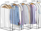 Clear Garment Bags for Hanging Clothes 10” Gusseted, Suit Bags for Closet Storage, Hanging Plastic Clothes Cover for Coat, Dress, Fur, Shirt, 4 Pack, 40” Long
