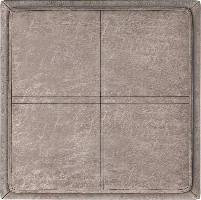 SIMPLIHOME Rockwood Cube Storage Ottoman with Tray - 17 inch Wide Upholstered Vegan Leather Square Storage Ottoman in Distressed Grey Taupe, Contemporary Cube Ottoman for Living Room with Serving Tray