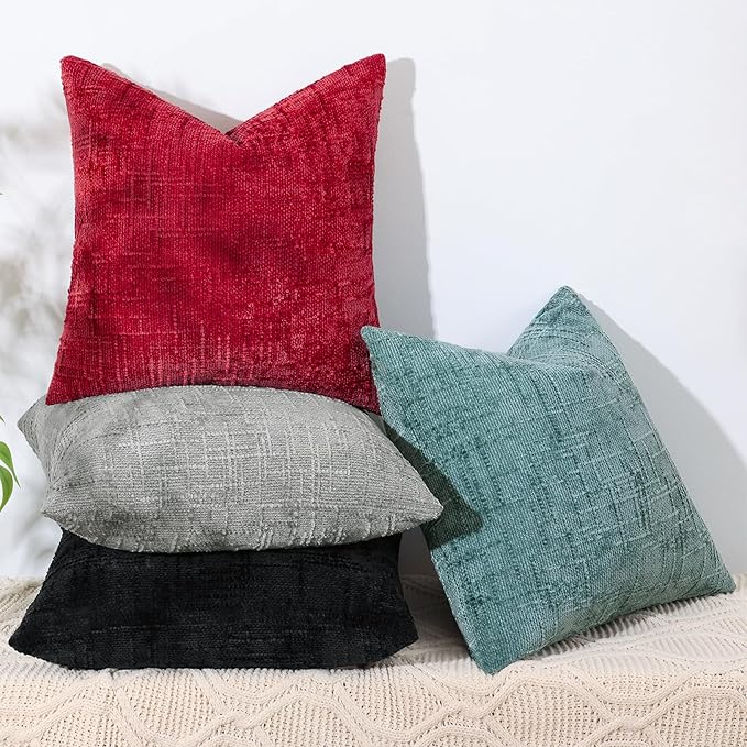 decorUhome Spring Red Chenille Euro Sham Throw Pillow Covers 22x22 Set of 2 Textured Soft Cozy Slubby Couch Pillow Covers Modern Farmhouse Boho Decorative Pillow Cases for Bed Sofa Living Room