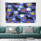 VUMIVI Black Cat Floral Tapestry Red White Hand-Painted Flowers Cute Animals Kids' Doodles Tapestry Wall Hanging for Living Room Bedroom Dorm Classroom Aesthetic Decor W90xL60in