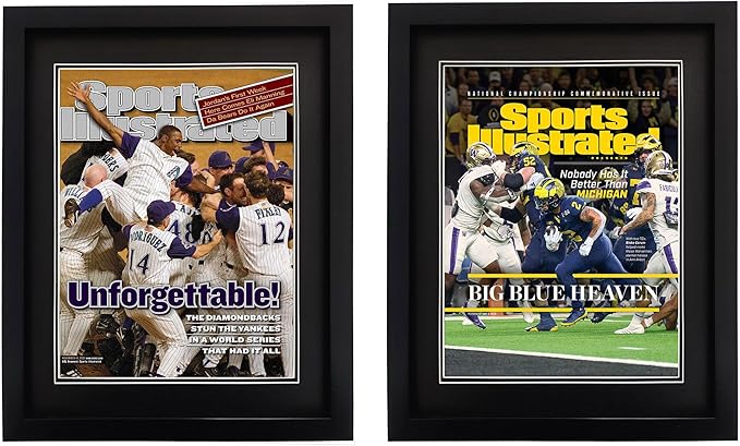 Goldfinch 4 Packs Sports Magazine Frames Displays Magazines Measuring 8 x 10.5 inches with Black Core Matting,Suitable for 1994-Current Collector's Edition Sports Magazines with Installed Hangers