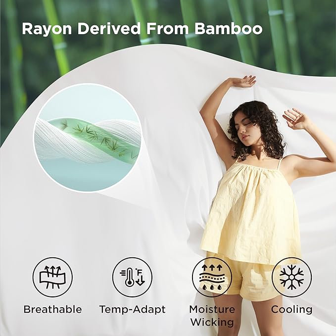 Bedsure 100% Rayon Derived from Bamboo Duvet Cover Queen Size - Lightweight Silky Cooling Comforter Cover Set for Hot Sleepers, Breathable & Moisture-Wicking Bedding Set, White