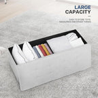 MoNiBloom 43 Inch Folding Storage Ottoman Bench, Linen Fabric Ottoman Footrest, Storage Chest, Padded Seat, End of Bed Bench for Living Room, Bedroom, Entryway, Light Gray
