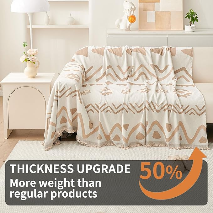 HAOMAIJIA Non Slip Couch Cover Sofa Covers for 3 Cushion Couch Washable sectional Couch Covers for Dogs pet Furniture Protector Couch Cover Blanket for Living Room (My-Khaki, 91"x134")