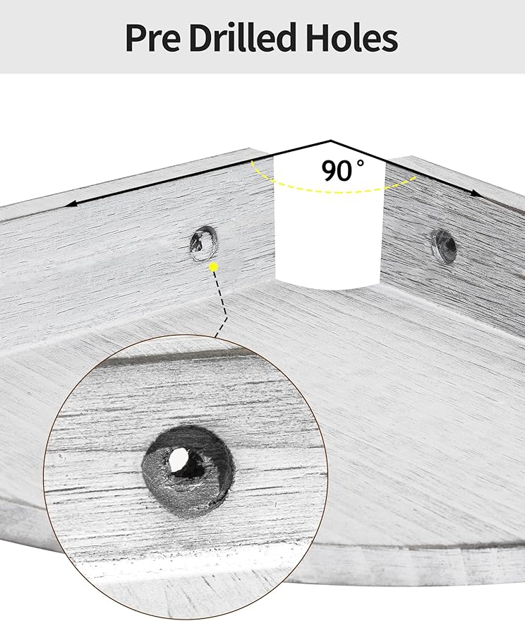 Corner Shelves Wall Mount, Rustic Natural Wood Corner Floating Shelf, Distressed White Storage Organizer Corner Wall Shelves for Living Room Kitchen Bedroom Bathroom Laundry, 9.68x9.68 Inch
