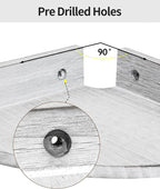 Corner Shelves Wall Mount, Rustic Natural Wood Corner Floating Shelf, Distressed White Storage Organizer Corner Wall Shelves for Living Room Kitchen Bedroom Bathroom Laundry, 9.68x9.68 Inch