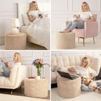 Hansleep Round Pouf Ottoman Foot Rest, 20 x 15 Small Faux Fur Stuffed Pouf for Chair, Foam Filled Foot Stools Ottomans for Living Room, Brown