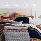 Secgo Queen Comforter Set for Bed - 100% Cotton Quilts Queen Size, Black Bedspreads (90 * 98 Inch) with 2 Pillow Shams, Patchwork Reversible Lightweight Bedding