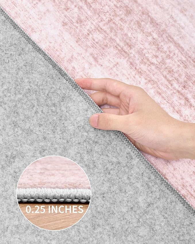 Art&Tuft Non-Slip Runner Rug - 2x10 Runner Rug Washable Low-Pile Rugs Runners, Soft Distressed Carpet Runner for Bedroom Bathroom Kitchen Laundry Living Room, Lightpink