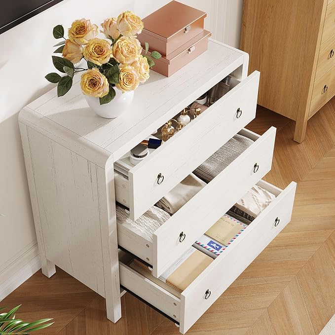 IDEALHOUSE 3 Drawer Dresser for Bedroom, Dresser Chest of Drawers with Handles, Nightstand Organizer with for Bedroom, Living Rooms, Offices, and Entryways