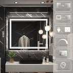 40x32 Inch Led Mirror for Bathroom with Front Light and Backlit, Bathroom Mirror with Led Lights, Vanity Mirror with Lights for Wall, Anti-Fog, Dimmable, Memory Function, Tempered Glass