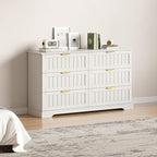 6 Wooden Drawer Dresser for Bedroom Storage, Modern Farmhouse Wood Chest of Drawers with Metal Handles, Wide Storage Cabinet for Closet, Living Room, or Entryway White