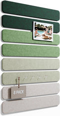 Cork Board Alternative Felt Strip Board 8-Pack 13"x2", Office Pin Board with 50 Push Pins, Adhesive Install for Bedroom Door & Home Office(Sagewood)