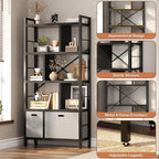 Armocity Bookshelf with Drawers - 5 Tier Tall Bookcase Geometric Modern Book Shelf Display Standing Bookshelves with Storage for Living Room, Bedroom Home Office, Black
