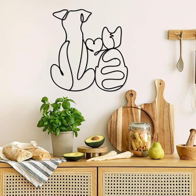 ESTART Metal Dog Wall Art Decor Cat Wall Decor for Cats & Dogs Lover Lovely Wall Decoration for Home Living Room Bedroom Bathroom Dining Room Nursery (Cat and Dog)