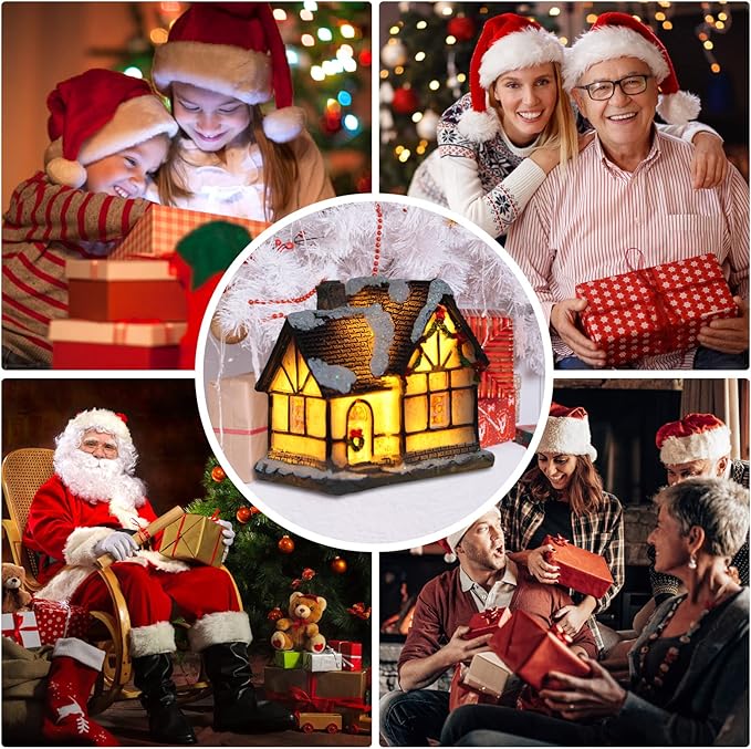 Christmas Decorations Village House Decor Xmas Lantern Decorative Resin House Collectible Buildings Figurine De Navidad Decoración with LED Light