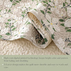 Whale Flotilla Reversible Printed Quilts Queen Size, Extra Soft Boho Floral Leaf Bedspreads for Bed Lightweight Full Queen Quilt Bedding Set Coverlets with 2 Pillow Shams for All Seasons, White Bone