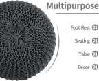 HOMBYS Unstuffed Ottoman Pouf Cover, 100% Cotton Handmade Knitted Ottoman Pouf Cover Round Foot Stool, Floor Bean Bag Chair, Foot Rest with Storage for Living Room Bedroom, Grey(Cover ONLY NO Filler)