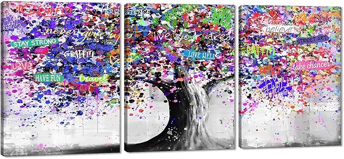 Novatique Graffiti Wall Decor Colorful Tree Wall Art Abstract Pop Graffiti Posters Canvas Print Street Art Tree of Life Wall Art Home Decor for Living Room Bathroom,12" x 16" x 3Pcs