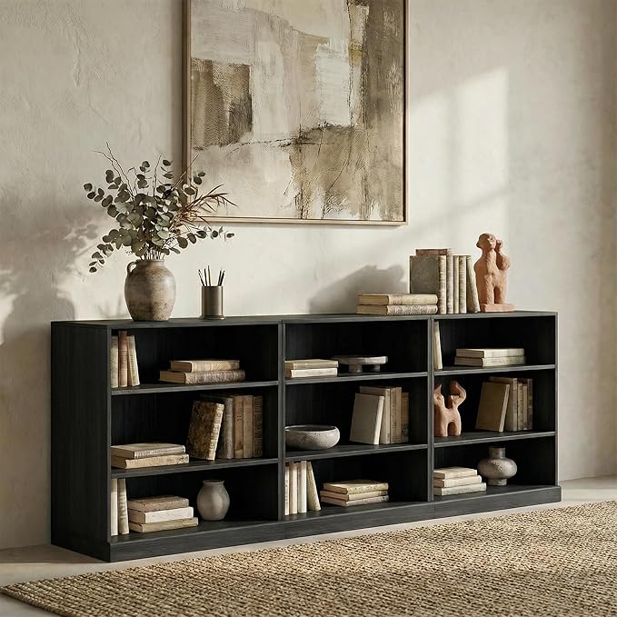 Casaphoria 31" H Wooden Bookshelves, 3 Tier Heavy Duty Bookshelf with Adjustable Shelves, Farmhouse Bookshelf with 16" Deep Storage Space for Living Room,Bedroom & Home Office