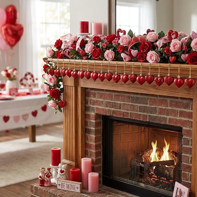 60pcs Valentine's Day Heart Ornaments - Valentine's Mother's Day Heart Baubles Shaped Hanging Ornaments Decoration for Valentine Tree Wedding Anniversary Party (Red)