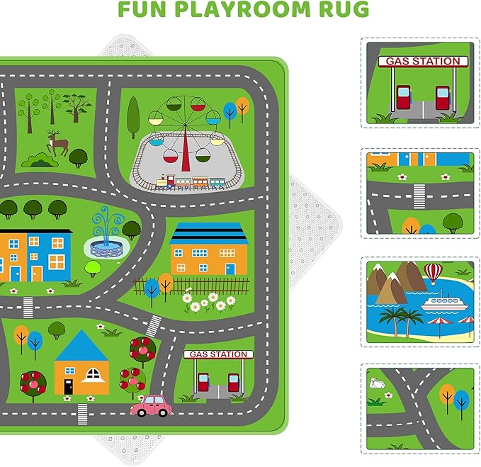 Kids Car Playmat 78.7"X 59", Kids Rug for Playroom Car Mat Town City Road Traffic Rugs, Play Mat for Floor, Extra Large Boys Kid Car Track Play Rug (Style Three, 78.7X 59 INCH)
