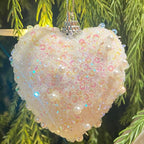 White Valentine's Day Heart Ornaments 10Pcs Glitter Sequin Heart Shaped Baubles Decoration Valentines Pearl Foam Hanging Decor(2.36in)