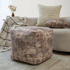 L. R. Resources, Inc. LR Home Vintage Floral Square Indoor Medium Pouf Ottoman, Taupe | Power-Loomed Polyester Foot Rest for Bedroom & Living Room Decor | 18 x 18 x 18 Filled Pouf for Seating