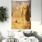 Ambesonne Egyptian Print Tapestry, Sphinx Face Other Pyramids in Egypt Old Historical Monument, Fabric Wall Hanging Decor for Bedroom Living Room Dorm, 30" X 45", Amber Sand Brown